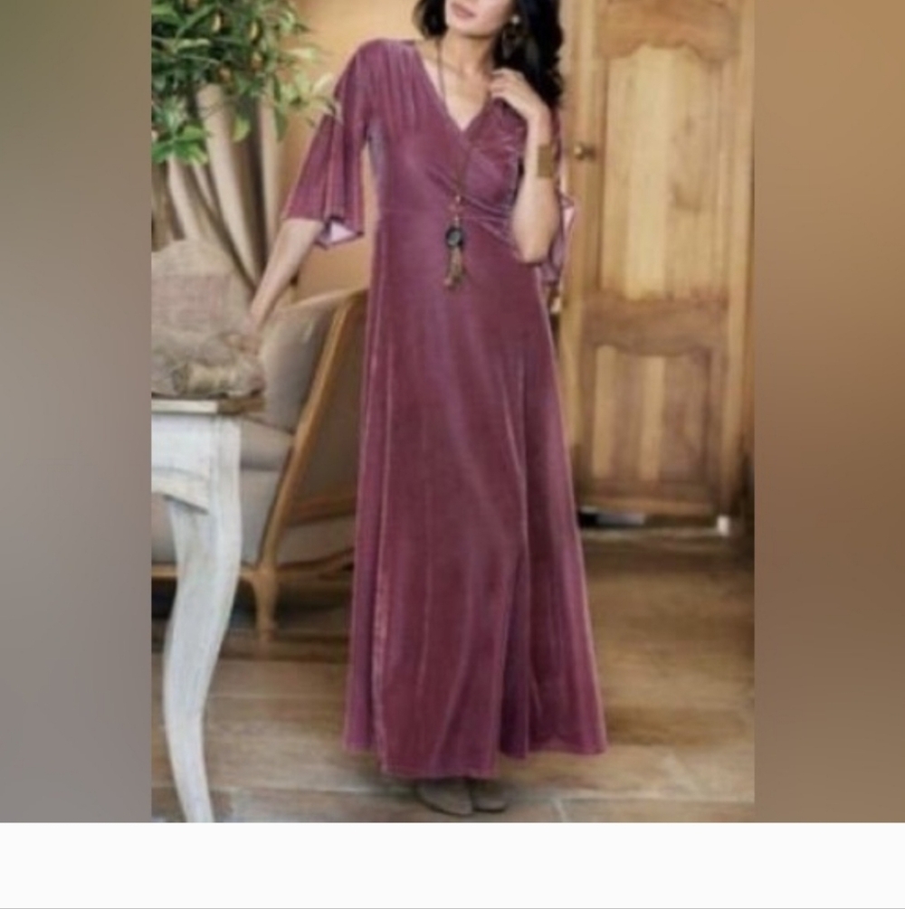 NWT. Soft Surroundings Vera Velvet Faux Wrap Maxi Dress Sz. Small